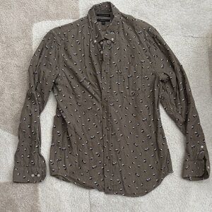 Banana Republic Olive Brown Long-Sleeve Printed Button-Down Shirt